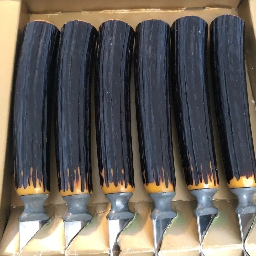 Robinson Steak Knife Set (6) in Original Box VTG-Hollow Antler Style Handles